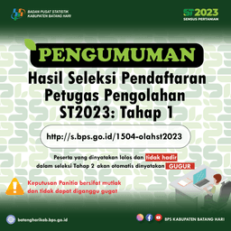 Hasil Rekrutmen Petugas Pengolahan Sensus Pertanian 2023 (ST2023) Tahap 1 BPS Kabupaten Batang Hari